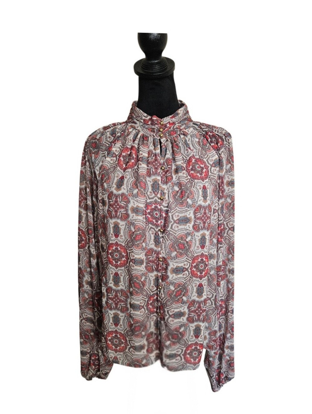 Ramy Brook Collin Paisley Print Mock Neck Button- Down Blouse Size L
